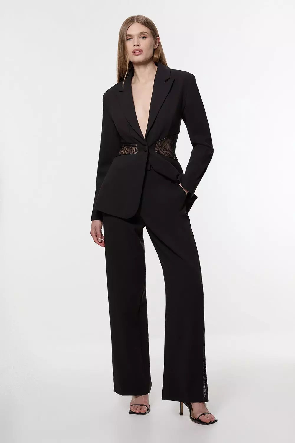 Tailored Lace Detail Single Breasted Blazer | Karen Millen