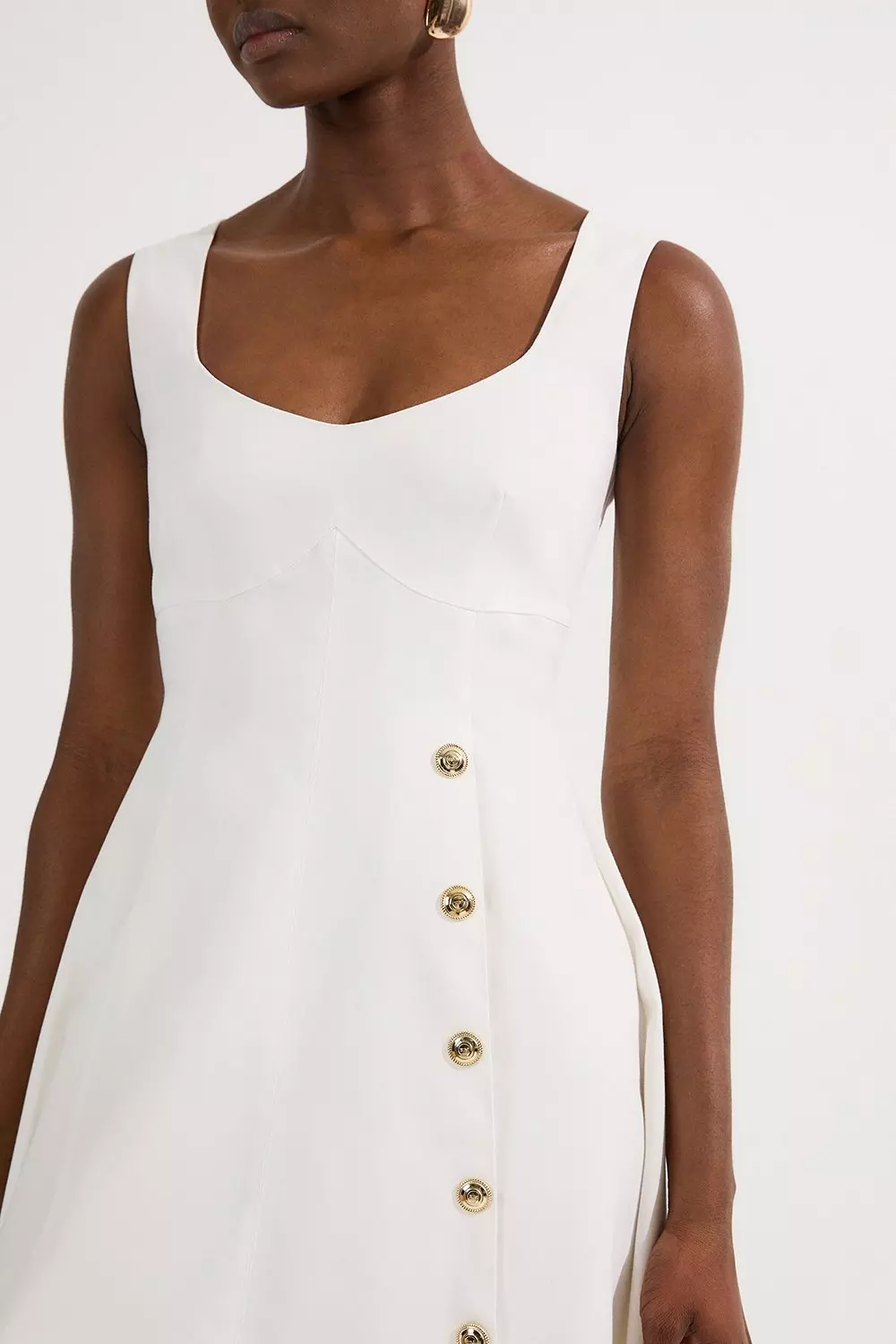 Petite Tailored Denim Sleeveless Full Skirted Midi Dress