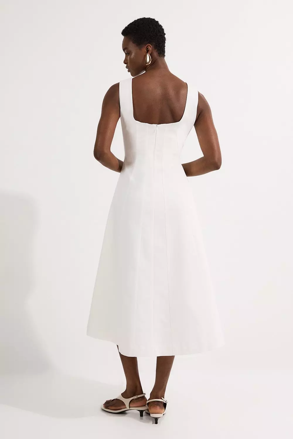 Petite Tailored Denim Sleeveless Full Skirted Midi Dress