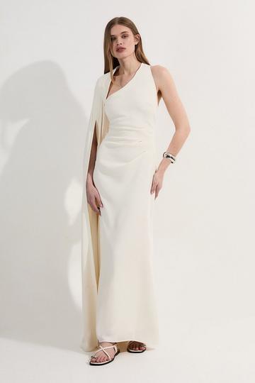 Soft Tailored Cape Sleeve Maxi Dress ivory