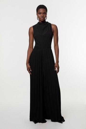 Black Soft Tailored Halter Neck Pleated Jumpsuit