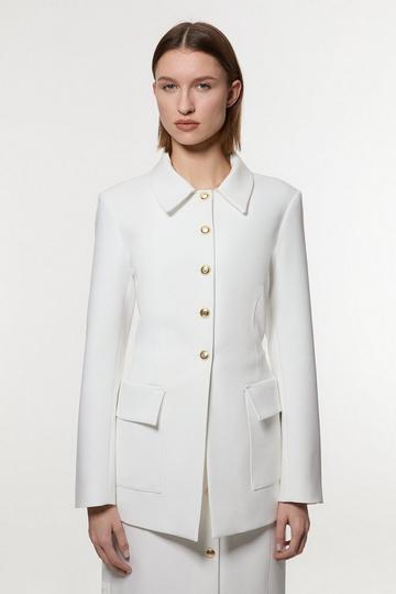 Clean Tailored Single Breasted Longline Jacket ivory