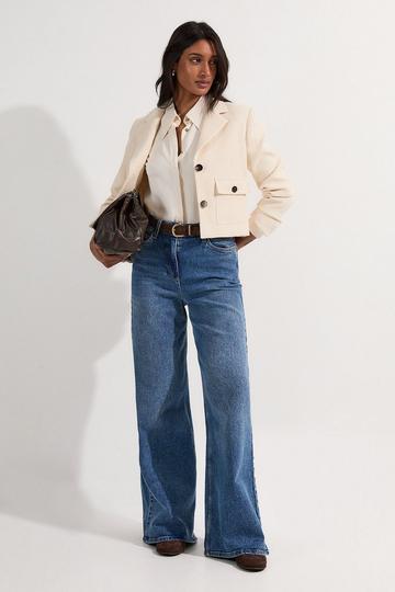 Textured Tweed Cropped Tailored Jacket cream