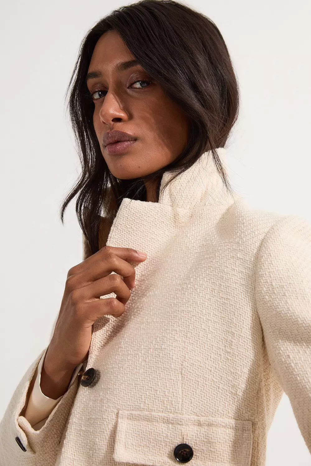 Textured Tweed Cropped Tailored Jacket | Karen Millen
