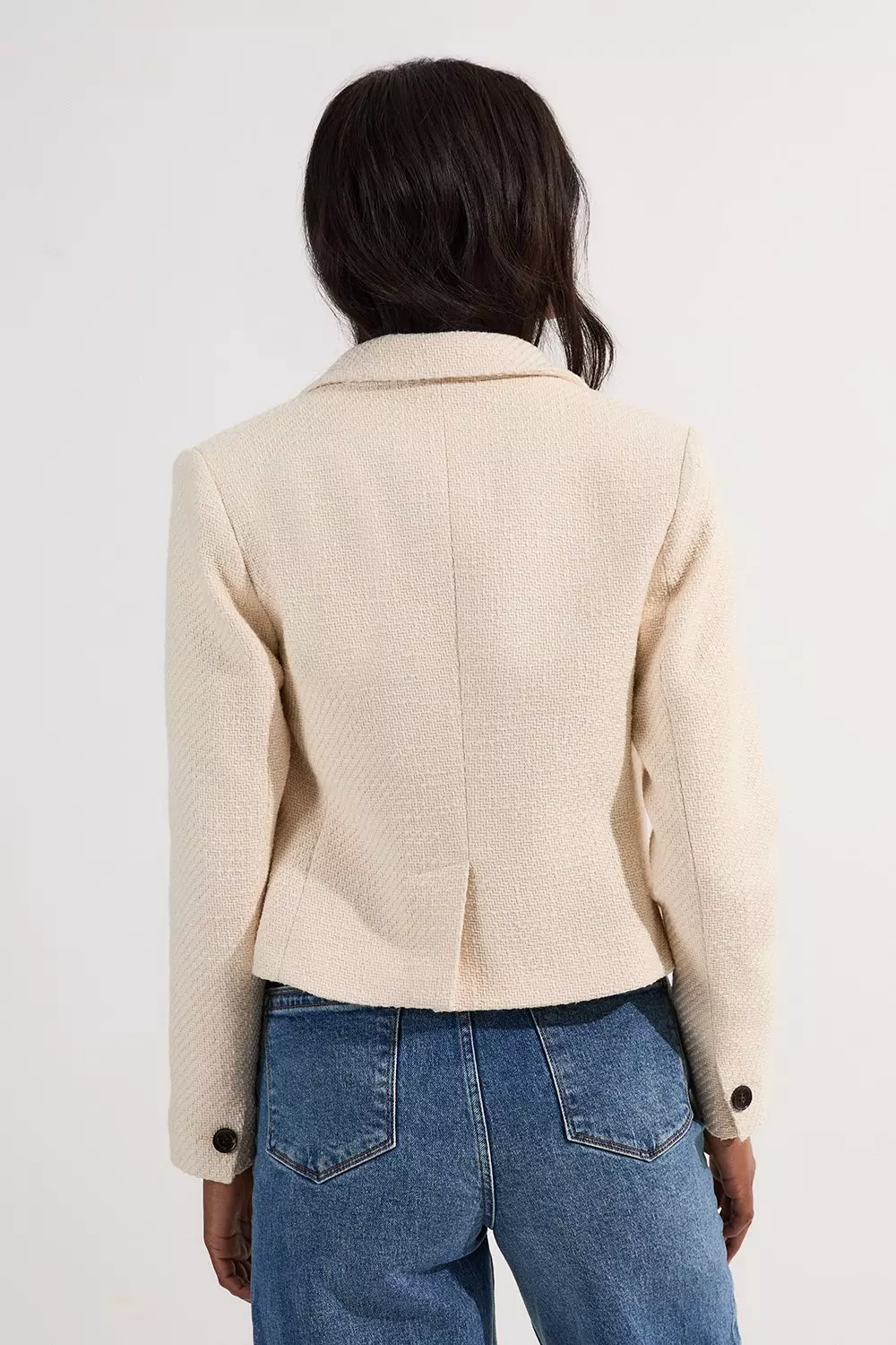 KAREN MILLEN クロップド テーラード ジャケット ネクタイ付き Textured Tweed Cropped Tailored Jacket | Karen Millen