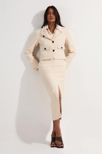 Textured Tweed Tailored Pencil Skirt cream