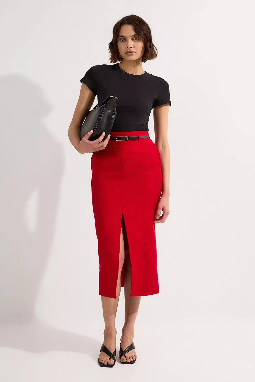 Red Tall Textured Tweed Tailored Pencil Skirt alternative image