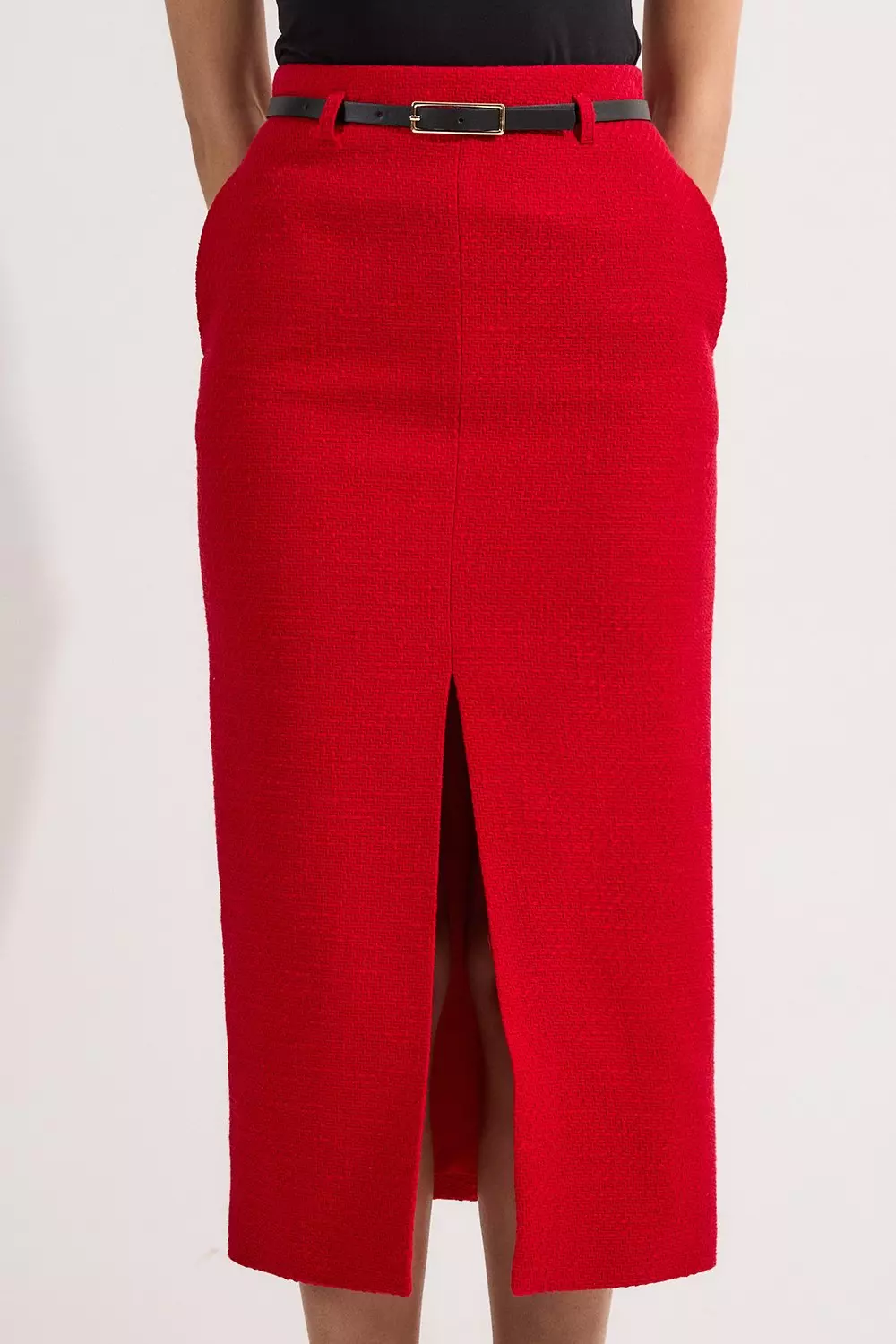 Red Tall Textured Tweed Tailored Pencil Skirt alternative image