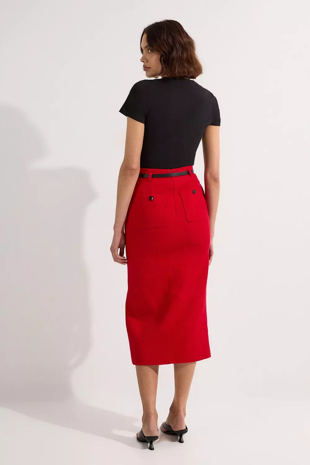 Red Tall Textured Tweed Tailored Pencil Skirt alternative image