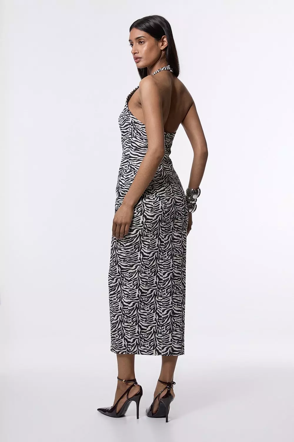 Zebra Jacquard Tailored Zip Through Pencil Midi Dress alternative image