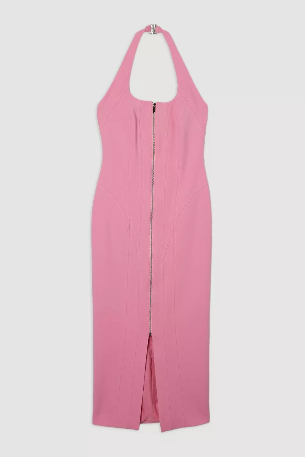 Compact Stretch Tailored Zip Through Pencil Midi Dress