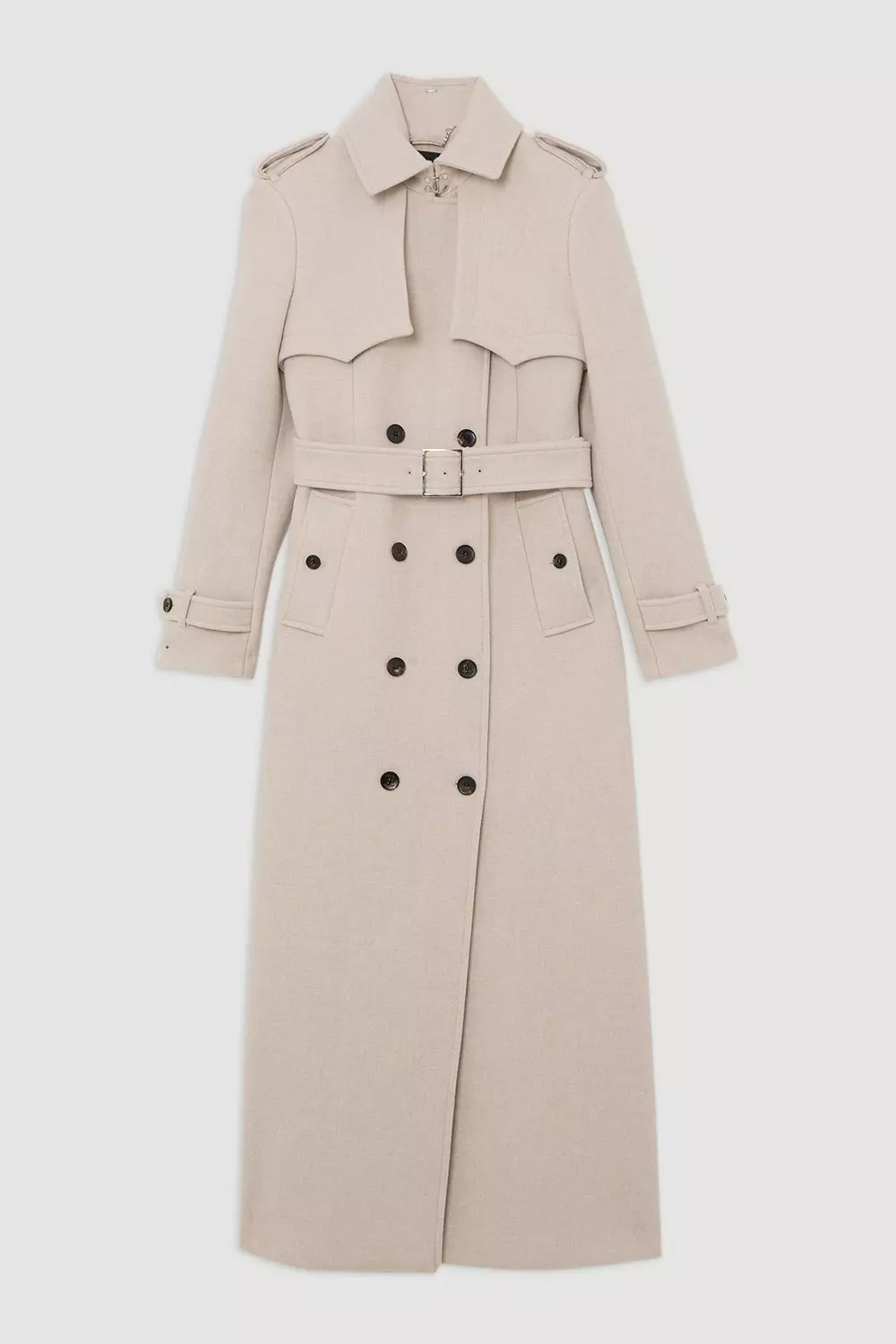 Petite ltalian Wool Tailored Belted Trench Coat | Karen Millen