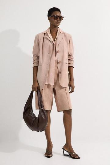 Nude Suede Tailored Single Breasted Blazer