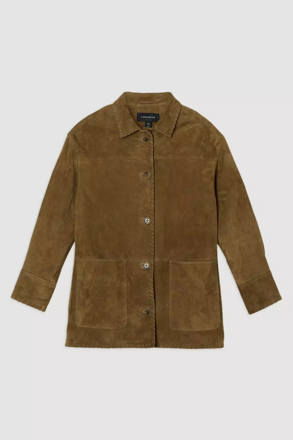 英国【Karen Millen】スエードホイップステッチカラージャケット Suede Whip Stitch Detail Collared Jacket | Karen Millen