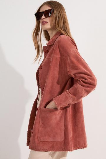 Suede Whip Stitch Detail Collared Jacket tan