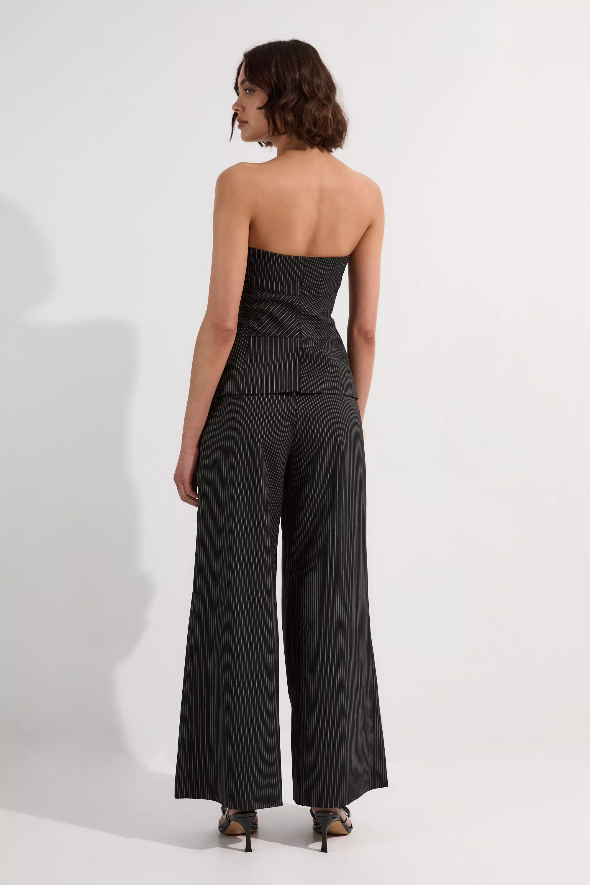 Pinstripe Bandeau Corserted Tailored Wide Leg Jumpsuit