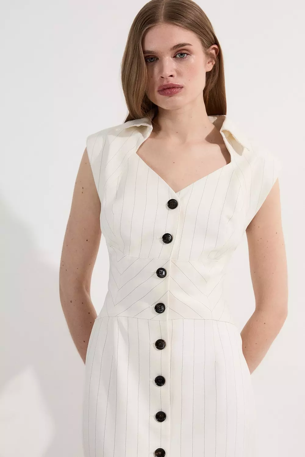 Pinstripe Corseted Tailored Pencil Midi Dress | Karen Millen