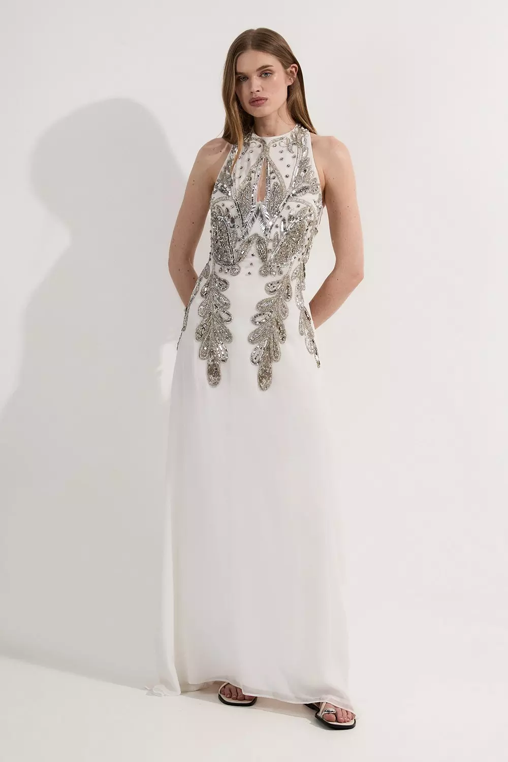 KAREN MILLEN ホルターネック ビーズディテール マキシドレス bkk24652_ivory_xl?$