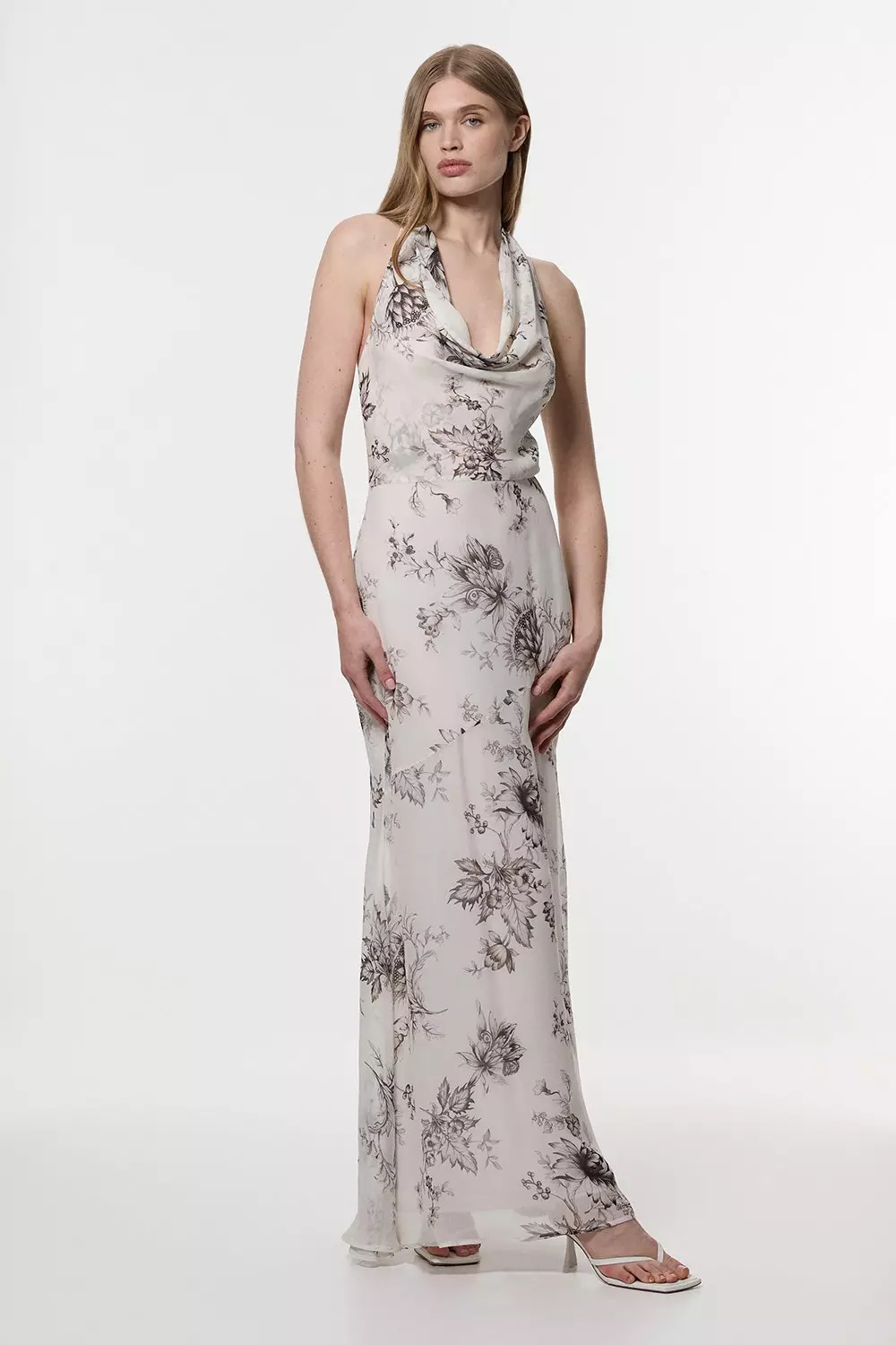 KAREN MILLEN プチ スケッチ風 フローラル ホルターネックドレス KAREN MILLEN プチ スケッチ風 フローラル ホルターネックドレス