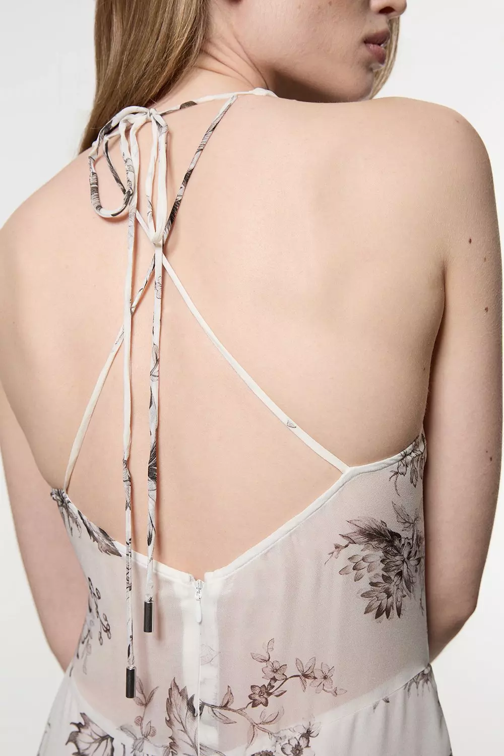 Sheer Viscose Georgette Sketchy Floral Deep V Woven Halter