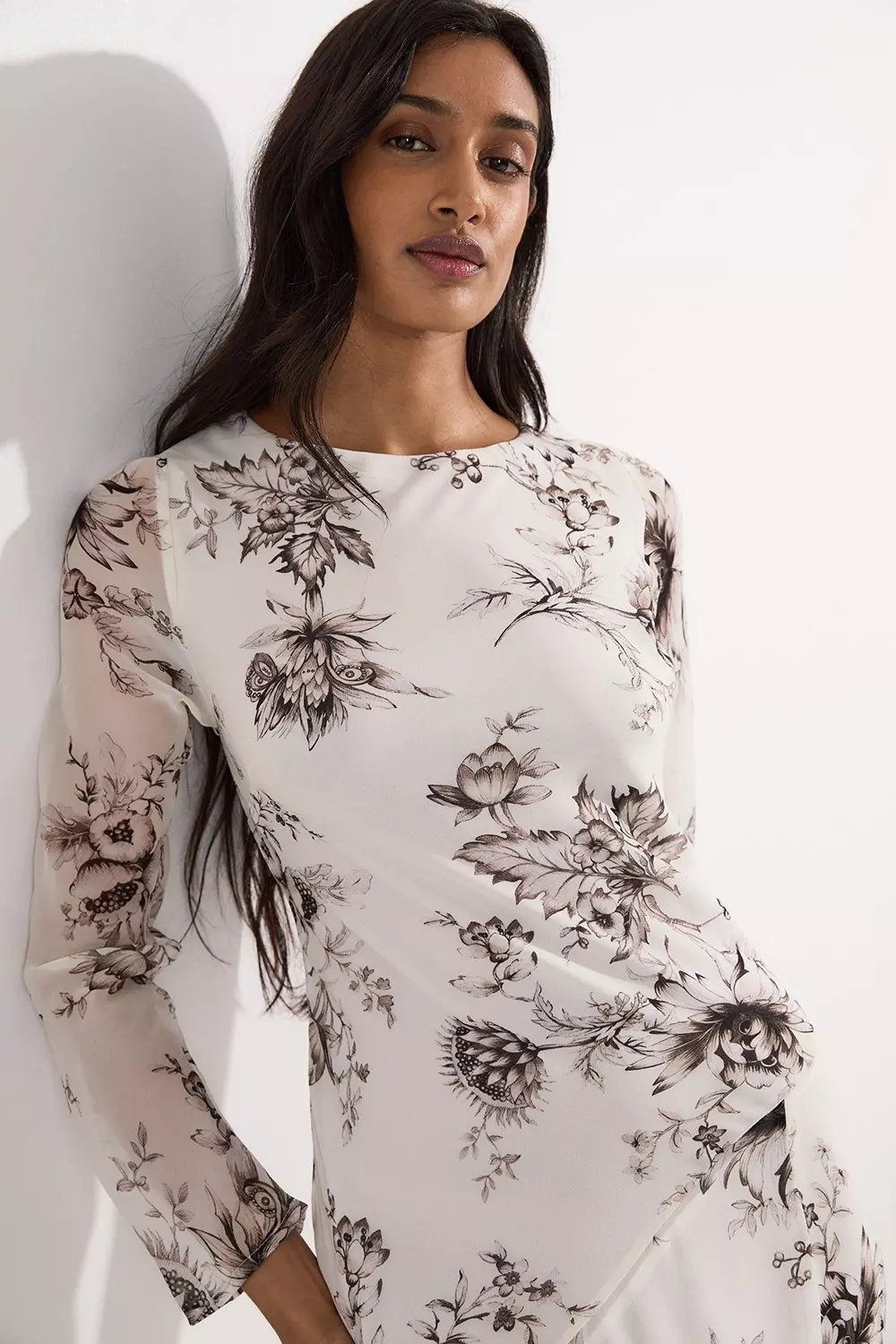 ☆KAREN MILLEN☆スケッチ風 フローラル柄 ホルターネックドレス Petite Sheer Viscose Georgette Sketchy Floral Deep V Woven