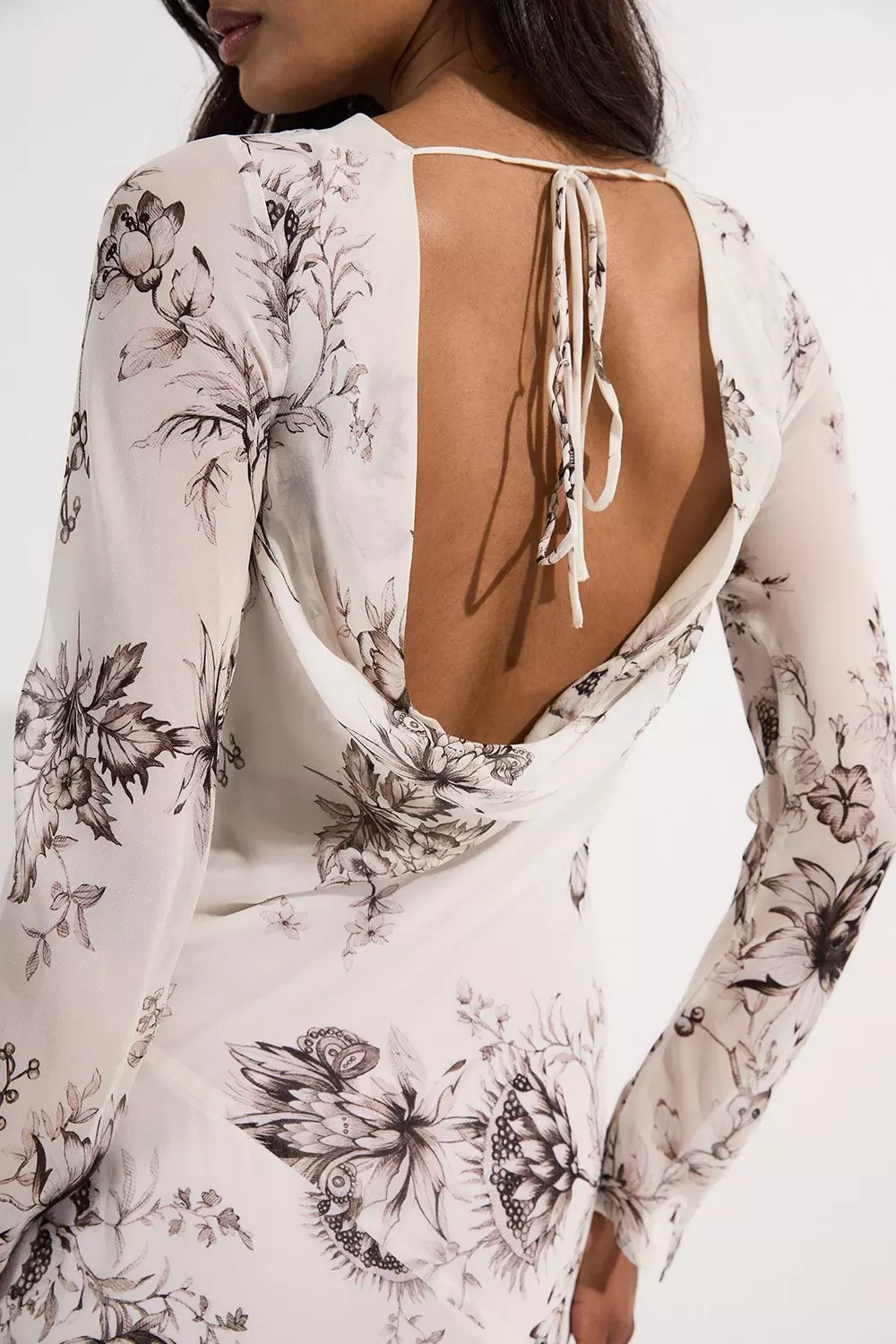 ☆KAREN MILLEN☆スケッチ風 フローラル柄 ホルターネックドレス Petite Sheer Viscose Georgette Sketchy Floral Deep V Woven
