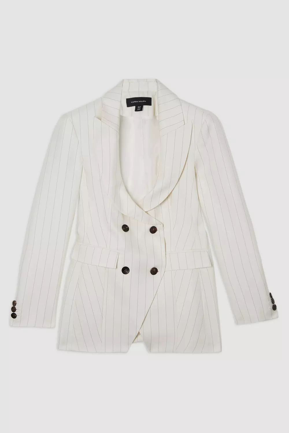 Ivory Pinstripe Double Breasted Waisted Tailored Jacket alternative image