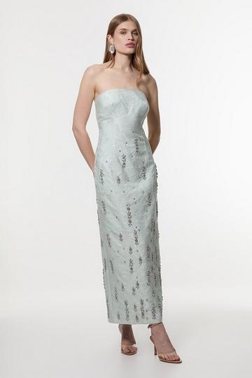 Texture Jacquard Crystal Embellished Strapless Mini Dress sage