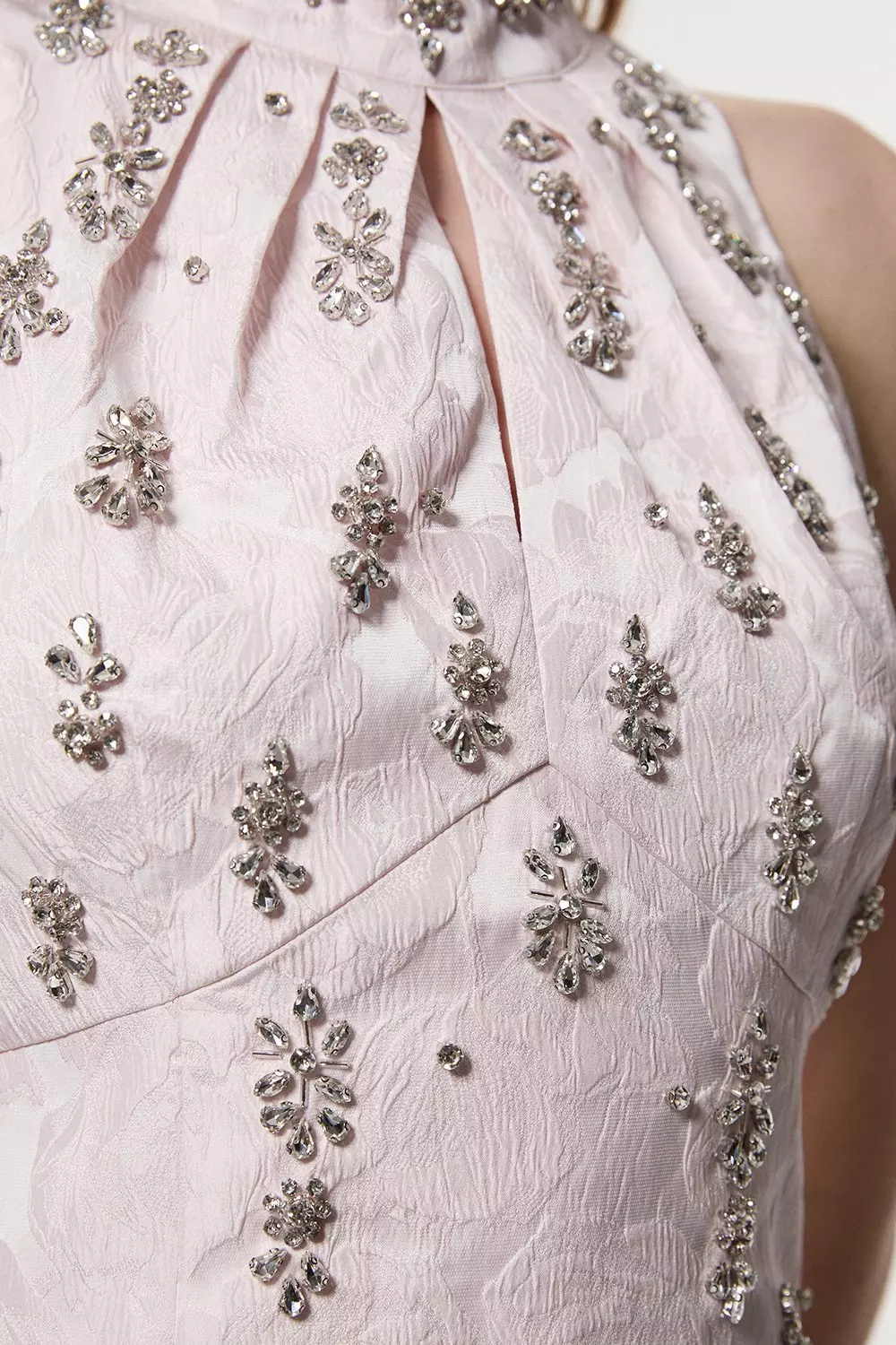 Texture Jacquard Crystal Embellished High Neck Woven Mini