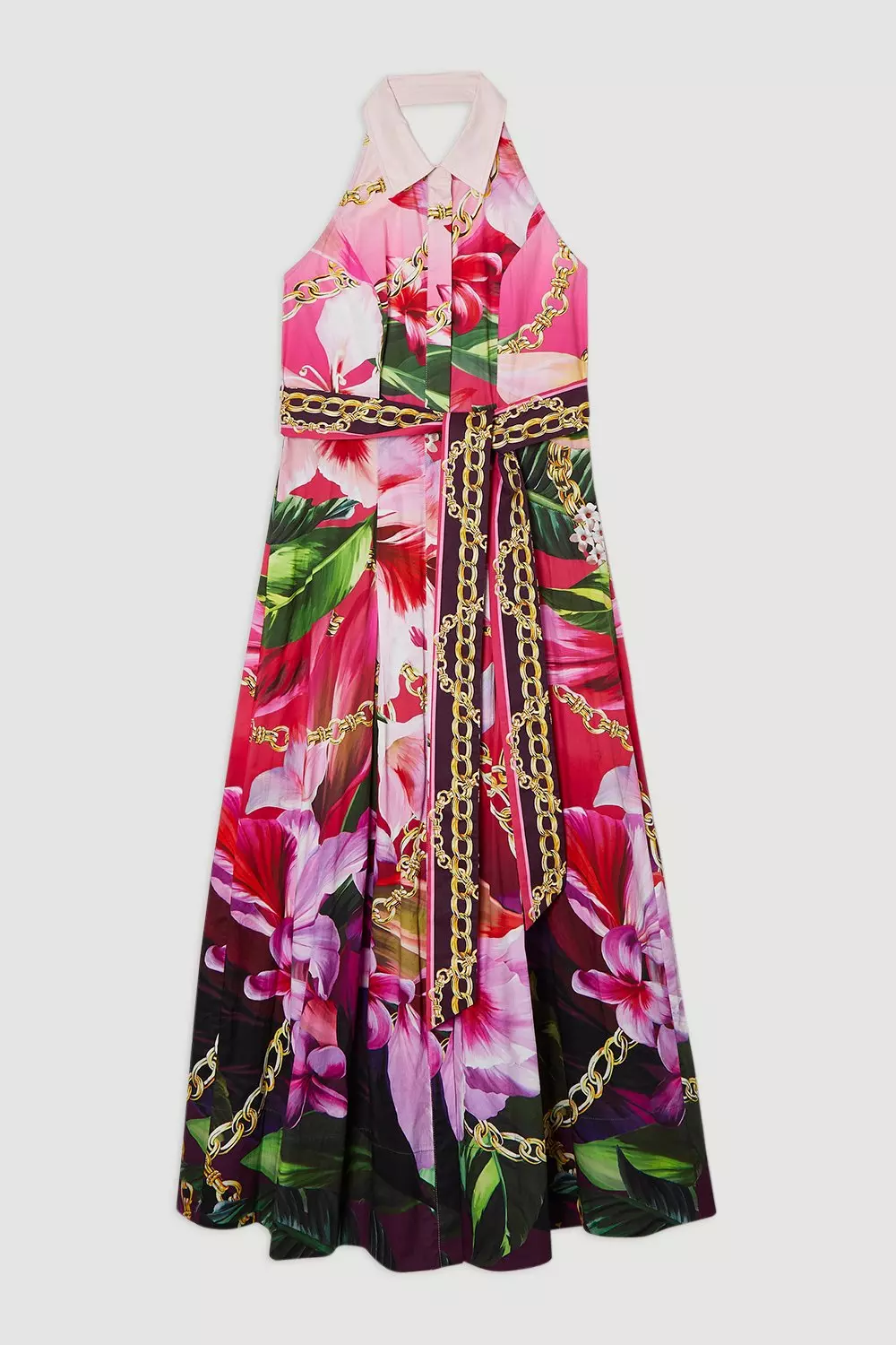 ★Karen Millen★ 配置チェーンコットンサテンシャツドレス Placed Chain Cotton Sateen Shirt Dress | Karen Millen
