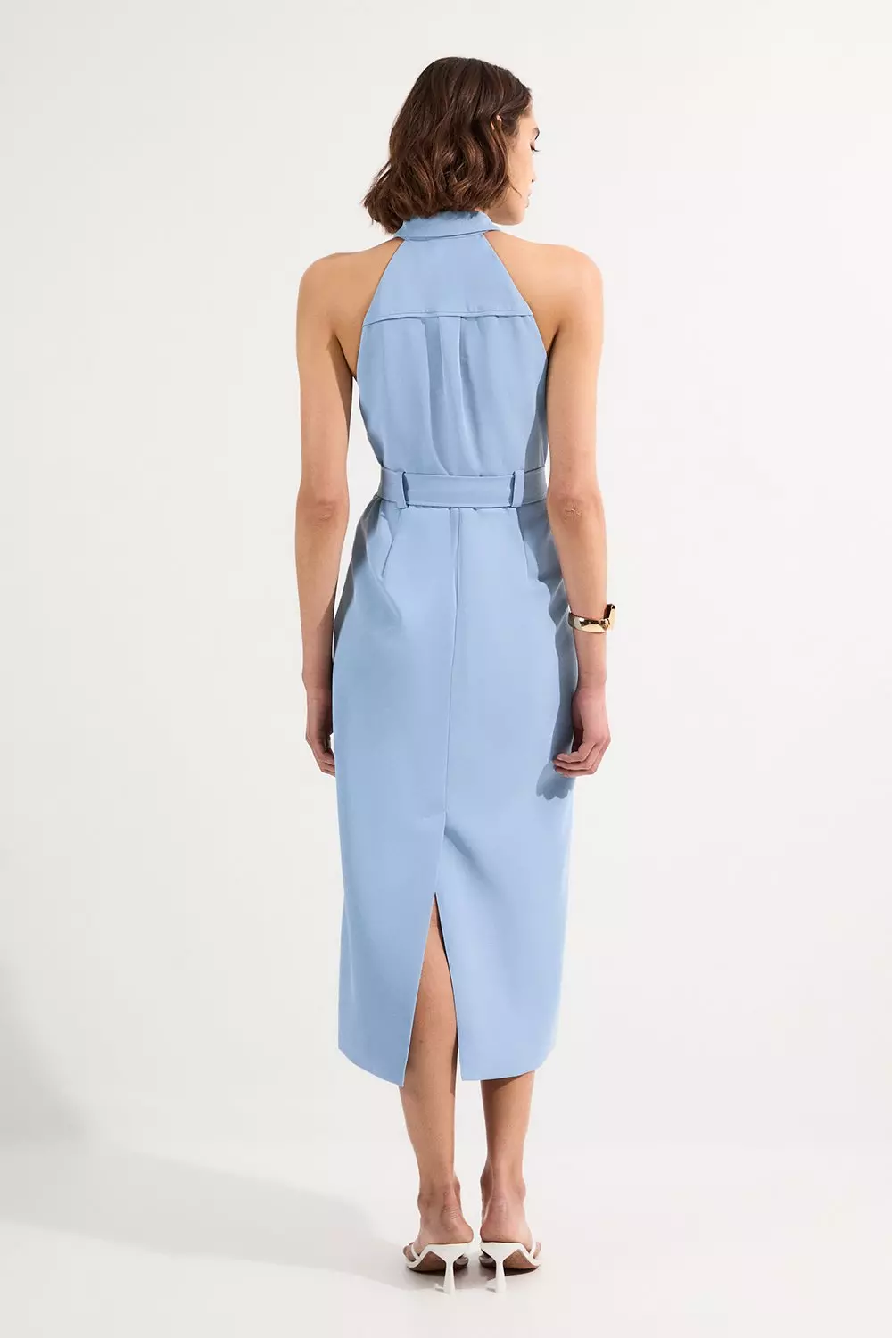 KAREN MILLEN☆Twill Contrast Halter Neck Dress 2色【UK発】 Twill Contrast Collar Woven Halter Neck Midi Dress | Karen
