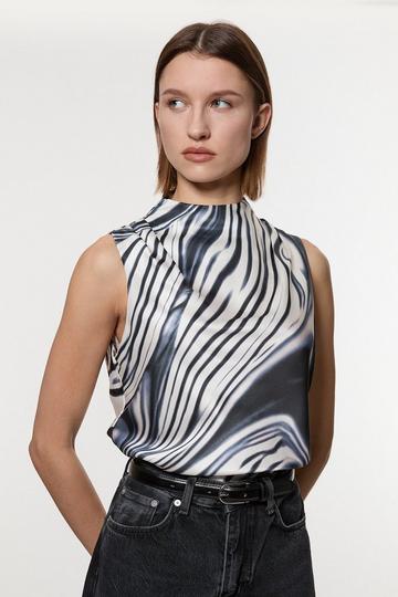 Graduated Stripe Viscose Satin Sleeveless High Neck Blouse mono