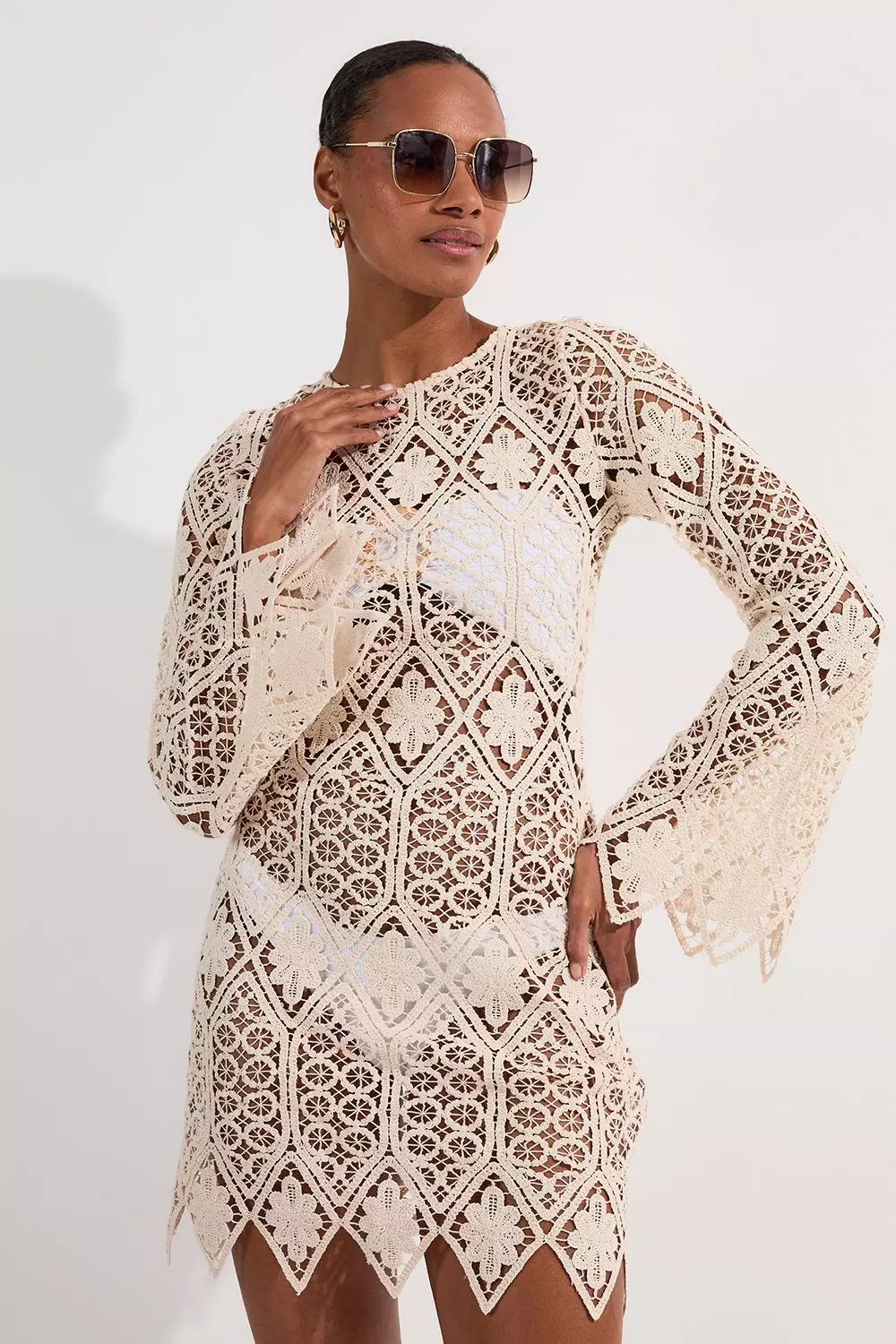 Ivory Beach Crochet Mini Dress alternative image