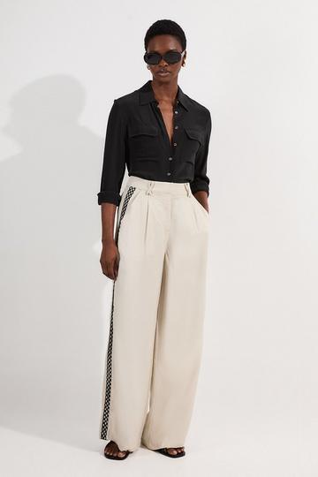 Viscose Linen Lace Trim Insert Woven Trouser stone