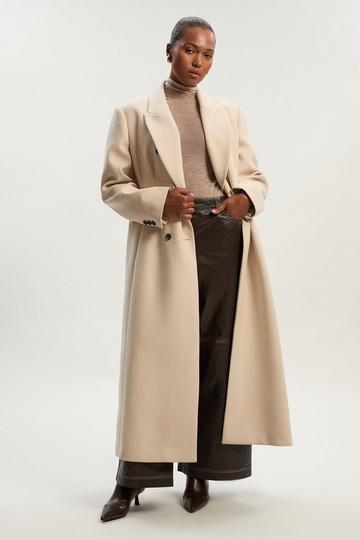Plus Size Stripe Wool Double Breasted Tailored Maxi Coat blush