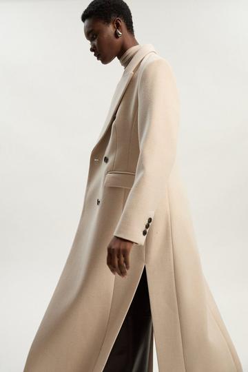 Petite Stripe Wool Double Breasted Tailored Maxi Coat blush