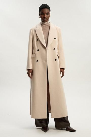 Stripe Wool Double Breasted Tailored Maxi Coat blush