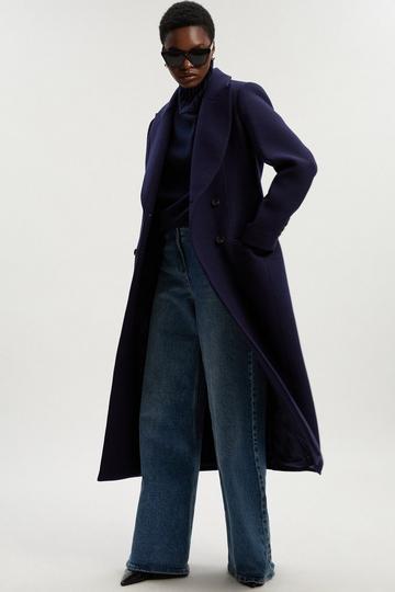 Navy Petite Wool Double Breasted Tailored Midi Coat