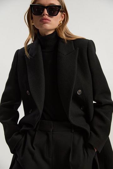 Black Wool Double Breasted Tailored Midi Coat
