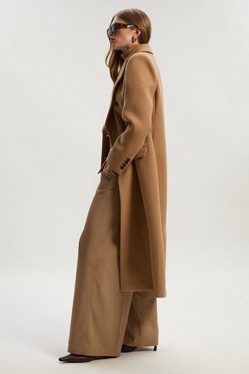 Wool Double Breasted Tailored Midi Coat camel