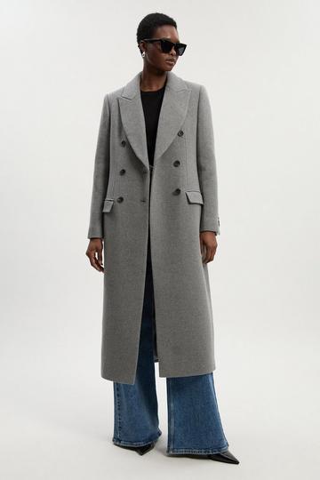 Grey Wool Double Breasted Tailored Midi Coat