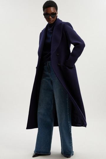 Wool Double Breasted Tailored Midi Coat navy