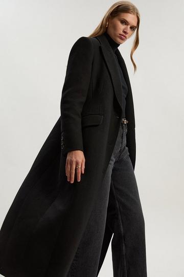 Black Wool Blend Tailored Fitted Maxi Coat