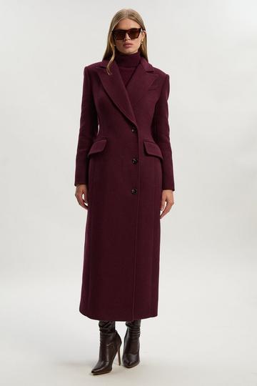 Wool Blend Tailored Fitted Maxi Coat burgundy