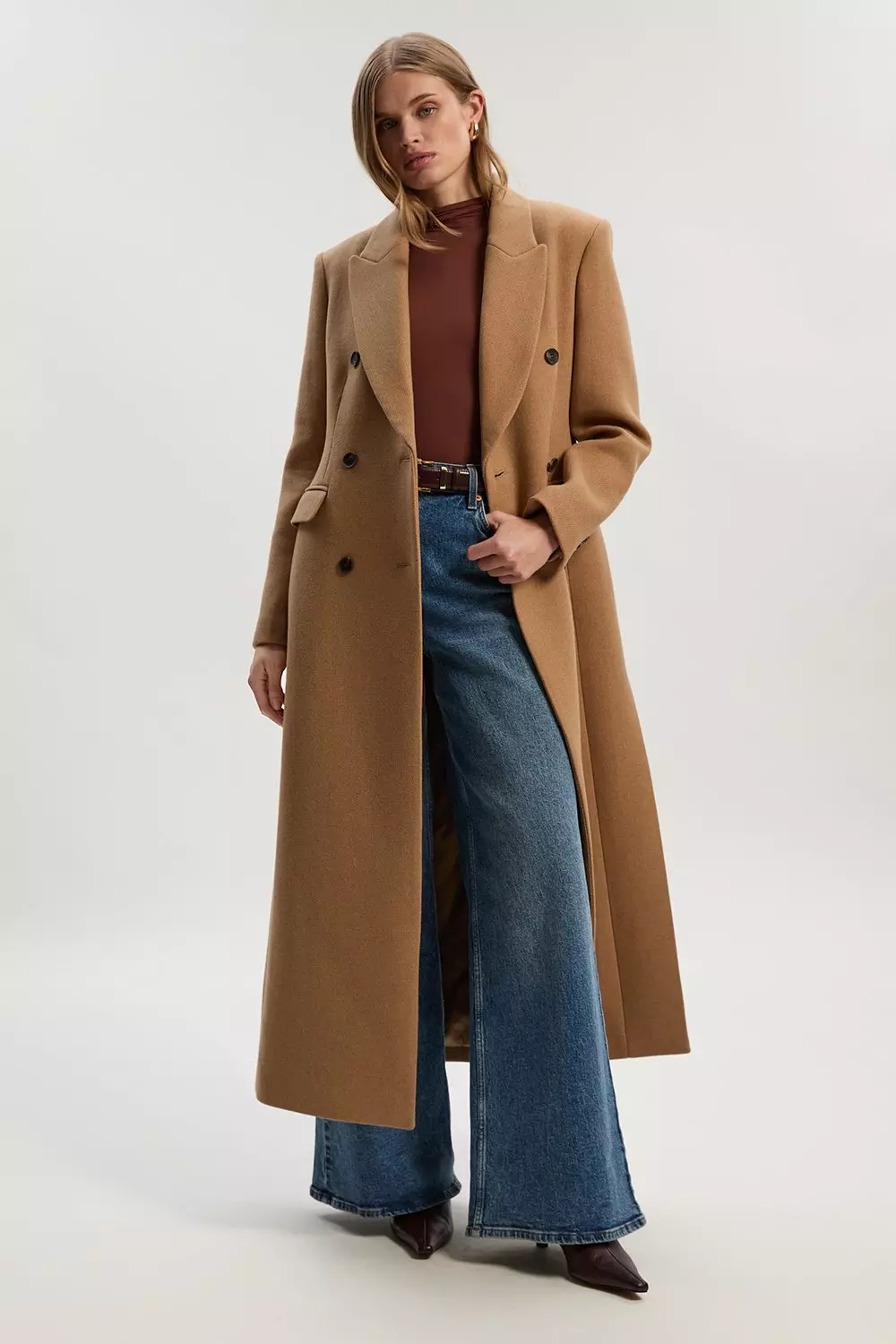 Wool Double Breasted Tailored Maxi Coat | Karen Millen