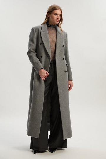 Grey Wool Double Breasted Tailored Maxi Coat