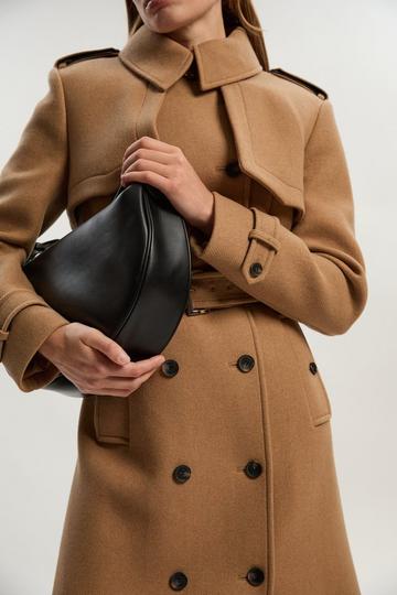 Wool Pu Mix Tailored Belted Trench Maxi Coat camel