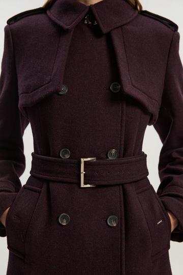 Wool Pu Mix Tailored Belted Trench Maxi Coat wine