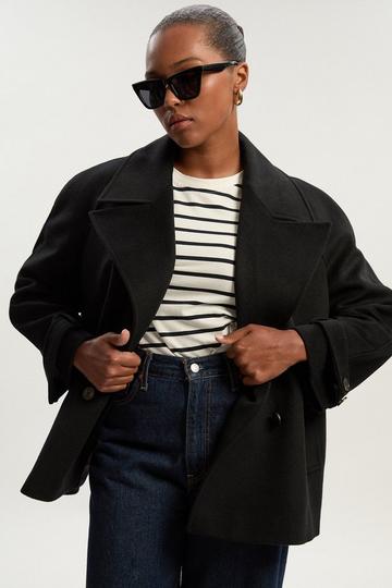 Plus Size Tailored Brushed Wool Double Breasted Short Pea Coat black