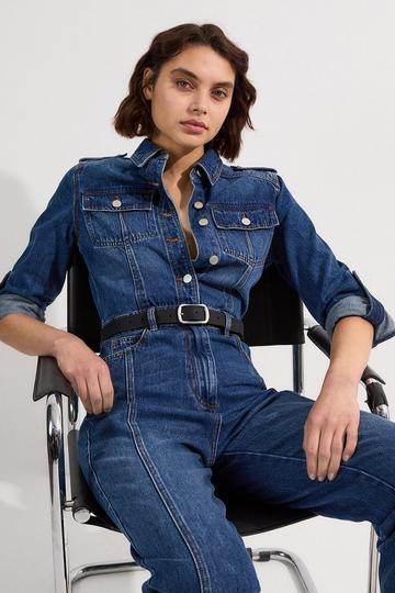 Petite Denim Boiler Jumpsuit mid blue